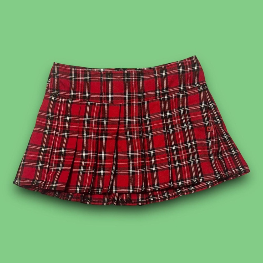 Y2K Royal Bones Pleated Plaid Mini Skirt Size Medium Mallgoth Mcbling